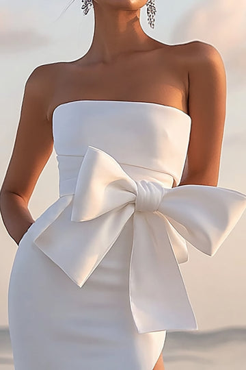 Robe de graduation blanche avec fente noeud noeud thé
